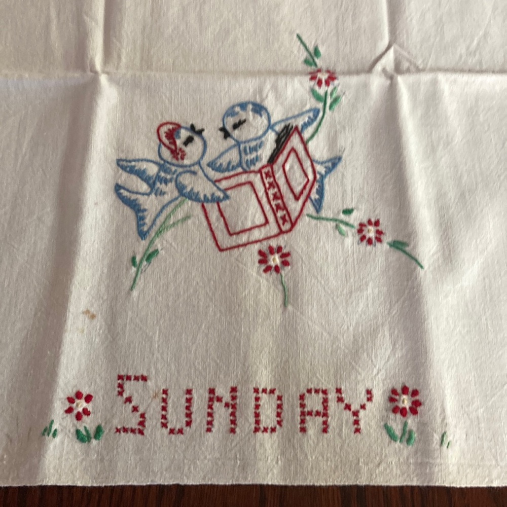 Vintage embroidered tea towel